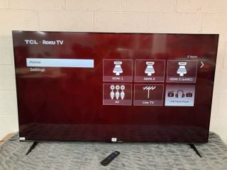 TCL 65" TV MODEL 65RP630K (WITH POWER LEAD, WITH REMOTE, WITH STAND, NO BOX)