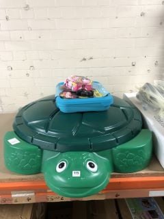 TOYS AND GAMES TO INCLUDE A TURTLE SAND PIT