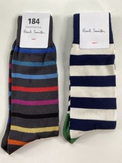 2 X PAUL SMITH MEN'S ODD SOCK TO INC ECRU STRP. MADE FROM: 55 VISCOSE 23 COTTON 22 MODAL. RRP: £38