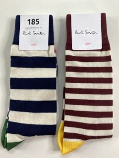 2 X PAUL SMITH MEN'S ODD SOCK TO INC ECRU STRP. MADE FROM: 55 VISCOSE 23 COTTON 22 MODAL. RRP: £38