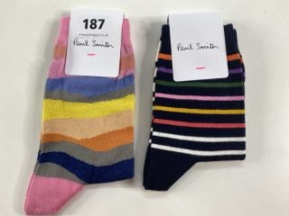 2 X PAUL SMITH WOMEN'S SOCK TO INC ONDA STRIPE. MADE FROM: 77 COMBED COTTON 21 NYLON 1 SPANDEX. RRP: £38