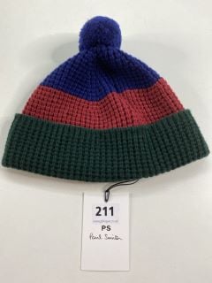 PAUL SMITH MEN'S HAT 3 BLOCK TEXT. MADE FROM: 100% LAMBSWOOL KNITTED. RRP: £65