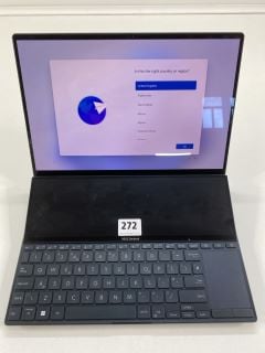 ASUS ZENBOOK PRO 14 DUO 1TB LAPTOP IN DARK GREY: MODEL NO UX8402V (UNIT ONLY(NO CHARGER)) (CRACK ON SCREEN). INTEL CORE I7 PROCESSOR, 16GB RAM,   [JPTN41130]