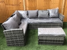 5 SEATER CORNER RATTAN SOFA IN MIXED GREY TO INCLUDE CUSHIONED FOOTSTOOL IN GREY