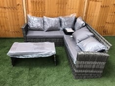 4 SEATER CORNER RATTAN SOFA IN MIXED GREY TO INCLUDE CUSHIONED FOOTSTOOL IN GREY