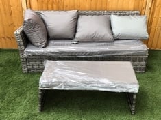 3 SEATER END RATTAN SOFA PART TO INCLUDE CUSHIONED FOOTSTOOL IN GREY (PART ONLY)