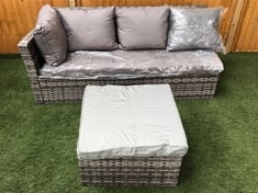 3 SEATER END RATTAN SOFA PART TO INCLUDE CUSHIONED FOOTSTOOL IN GREY (PART ONLY)