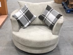 ROUND BACK SWIVEL ARMCHAIR IN LIGHT GREY FABRIC