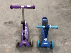 MINI MICRO SCOOTER IN PURPLE TO INCLUDE EVO BLUE RIDE ON SCOOTER