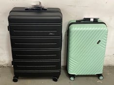 ROCK LARGE HARDSHELL SUITCASE IN BLACK TO INCLUDE ROCK SMALL HARDSHELL SUITCASE IN MINT GREEN- RRP £125