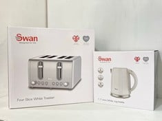 SWAN FOUR SLICE TOASTER IN WHITE TO INCLUDE SWAN 1.7 LITRE WHITE JUG KETTLE