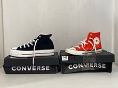 WOMENS CONVERSE CTAS LIFT HI IN COLOUR BLACK & WHITE UK SIZE 6 TO INCLUDE CONVERSE CTAS HI IN COLOUR FEVER DREAM/VINTAGE WHITE UK SIZE 6- RRP £150