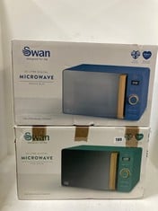 2 X SWAN NORDIC COLLECTION 20L DIGITAL MICROWAVE - PINE GREEN AND BLUE