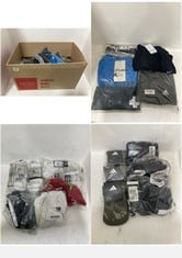 BOX OF ASSORTED CLOTHING / SOCKS TO INCLUDE ADIDAS HEAT.DRY TRAINING 1 PAIR SOCKS - CAMO GREEN SIZE 34-36