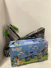 3 X ASSORTED KIDS SCOOTERS/BIKE TO INCLUDE BLUEY MY FIRST 2-IN-1 10'' TRAINING BIKE