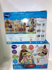 4 X ASSORTED BABY ITEMS TO INCLUDE VTECH BABY FIRST STEPS BABY WALKER - MULTI