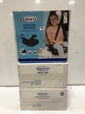 3 X GRACO ASSORTED CAR SEATS TO INCLUDE GRACO BOOSTER MAXI R129 ISOFIX BACKLESS CAR SEAT - MIDNIGHT