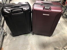 2 X SAMSONITE LARGE HARD SHELL SUITCASES - MIXED COLOURS - BLACK AND BURGUNDY