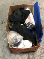 BOX OF ASSORTED ADULTS CLOTHING TO INCLUDE NIKE SPORTSWEAR SWEATER IN BLACK SIZE S