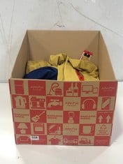 BOX OF ASSORTED CLOTHING TO INCLUDE CHAMPION ELITE MEN'S T-SHIRT - GOLD SIZE M