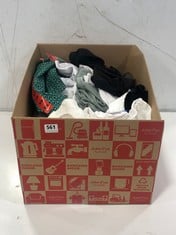 BOX OF ASSORTED ADULTS CLOTHING TO INCLUDE DKNY JEANS MEN'S T-SHIRT IN WHITE SIZE L