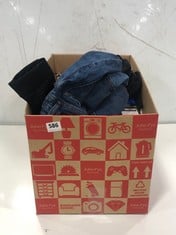 BOX OF ASSORTED ADULTS CLOTHING TO INCLUDE DKNY JEANS WOMEN'S JEANS - INDIGO BLUE - UK 12