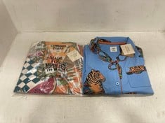 CHELSEA PEERS LINEN BLEND FRUIT CHECKERBOARD PJ SET SIZE 9-10YRS TO INCLUDE CHELSEA PEERS LINEN BLEND LOTUS TIGER PRINT SET IN BLUE SIZE 9-10YRS-RRP £105