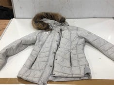 BARBOUR LIGHT GREY WINTER COAT WITH FUR HOOD IN UK SIZE 10