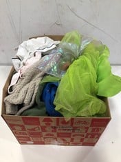 BOX OF ASSORTED CHILDRENS CLOTHING TO INCLUDE BOYS WHITE POLO SHIRT IN SIZE 14YRS