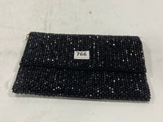 REISS LONDON BEAD EMBELLISHED CLUTCH BAG IN BLACK