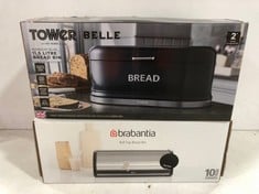 TOWER BELLE 11.5L BREAD BIN AND BRABANTIA ROLL TOP BREAD BIN