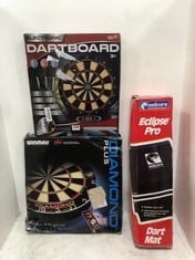 3 X ASSORTED ITEMS TO INCLUDE WINMAU DIAMOND PLUS DARTBOARD