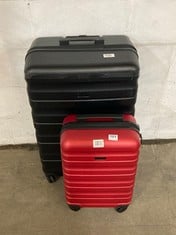 JOHN LEWIS 70CM BLACK HARD SHELL SUITCASE TO INCLUDE JOHN LEWIS RED 50 CM HARD SHELL SUITCASE