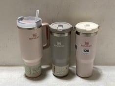 3 X ASSORTED STANLEY TUMBLERS TO INCLUDE FLIP STRAW TUMBLER GREY