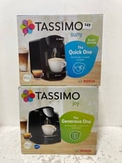 2 X BOSCH TASSIMO COFFEE MACHINES 1 X SUNY THE QUICK ONE, 1 X JOY THE GENEROUS ONE