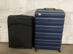 2 X JOHN LEWIS ANYDAY TRAVEL CASES 1 X NAVY BLUE MEDIUM/LARGE HARD SHELL SPINNER 1 X BLACK FABRIC MEDIUM