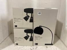 3 X ASSORTED JOHN LEWIS LIGHTING TO INCLUDE FENIX 3 LIGHT SPOTLIGHT PLATE ADJUSTABLE HEAD SATIN BLACK NICKEL FINISH