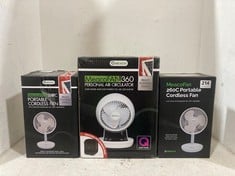 3 X ASSORTED MEACO FANS TO INCLUDE 260C PORTABLE CORDLESS FAN