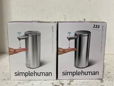 2 X SIMPLEHUMAN LIQUID SOAP OR SANITIZER SENSOR PUMP DISPENSER