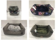 3 X ASSORTED PETS BEDS TO INCLUDE JOULES LET SLEEPING DOGS LIE BOX BED - VELVET KHAKI