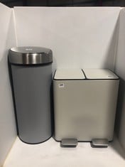 JOHN LEWIS TOUCH TOP BIN IN GREY TO INCLUDE JOHN LEWIS 2 SECTION RECYCLING BIN - WHITE