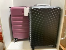 JOHN LEWIS COMO ZIPLESS MEDIUM SUITCASE IN BLACK - RRP £175 TO INCLUDE ANTLER ICON STRIPE 66CM SUITCASE - HEATHER PURPLE