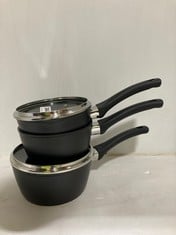 3 X JOHN LEWIS SAUCEPANS WITH LID - BLACK