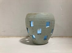 8 X STONE THE CROWS TERRACOTTA TEA LIGHT HOLDER - AQUA - HEIGHT 7.5CMS - TOTAL RRP £80