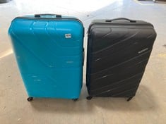 AMERICAN TOURISTER LARGE HARDSHELLSUITCASE IN BLACK TO INCLUDE AMERICAN TOURISTER LARGE HARDSHELLSUITCASE IN TURQOUISE (ZONE 1)