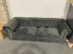 3 SEATER CHESTERFIELD SOFA IN DARK GREY VELVET WITH BUTTON BACK (ZONE 1)