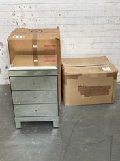 2 X ASSORTED FURNITURE TO INCLUDE PARISAN 3 DRAWER BEDSIDE CABINET IN SILVER - PRODUCT CODE. 4AAE4 (ZONE 2)