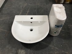 CONNECT AIR BASIN IN WHITE 50 X 46CM - ITEM NO. E138701 TO INCLUDE ISARCA LARGE SEMI-PED - TOTAL LOT RRP £270 (ZONE 3)