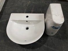 CONNECT AIR BASIN IN WHITE 50 X 46CM - ITEM NO. E138701 TO INCLUDE ISARCA LARGE SEMI-PED - TOTAL LOT RRP £270 (ZONE 3)