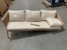 3 SEATER RATTAN SOFA IN NATURAL / BEIGE (MISSING LEG) (ZONE 1)